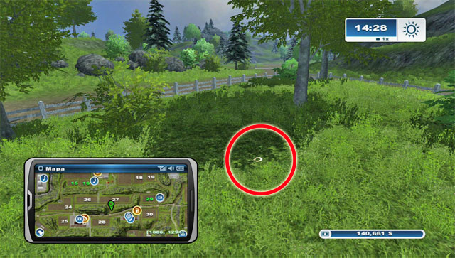 South of field 27, you will her in a very characteristic place because of the fence - the horseshoe is in the grass - Area B: horseshoes #14-#24 - Horseshoes - Farming Simulator 2013 - Game Guide and Walkthrough