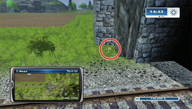The horseshoe lies by the entrance to the train tunnel, east of the Mill - Area B: horseshoes #14-#24 - Horseshoes - Farming Simulator 2013 - Game Guide and Walkthrough