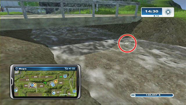 The horseshoe lies on the east side of the bridge across the river by field 28 - Area B: horseshoes #14-#24 - Horseshoes - Farming Simulator 2013 - Game Guide and Walkthrough