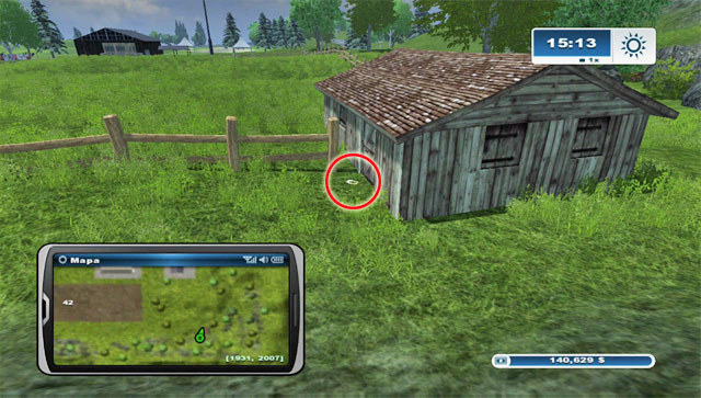 In the very south-east corner of the map there's a small building, the horseshoe lies beside it - Area C: horseshoes #25-#36 - Horseshoes - Farming Simulator 2013 - Game Guide and Walkthrough