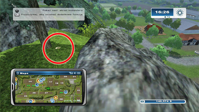 On the boulders behind field 27 and 17 you will find the horseshoe below a tree - Area E: horseshoes #45-#61 - Horseshoes - Farming Simulator 2013 - Game Guide and Walkthrough