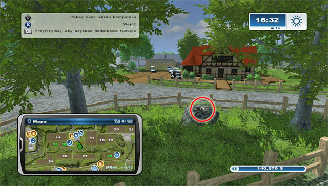 The horseshoe lies on a boulder nearby the entrance to the house - Area E: horseshoes #45-#61 - Horseshoes - Farming Simulator 2013 - Game Guide and Walkthrough