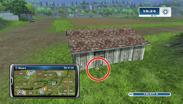 North-west of field 29 there's a shed - Area D: horseshoes #37-#44 - Horseshoes - Farming Simulator 2013 - Game Guide and Walkthrough