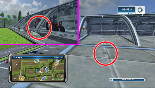 Drive to the shop and jump along the arches onto the roof - Area E: horseshoes #45-#61 - Horseshoes - Farming Simulator 2013 - Game Guide and Walkthrough