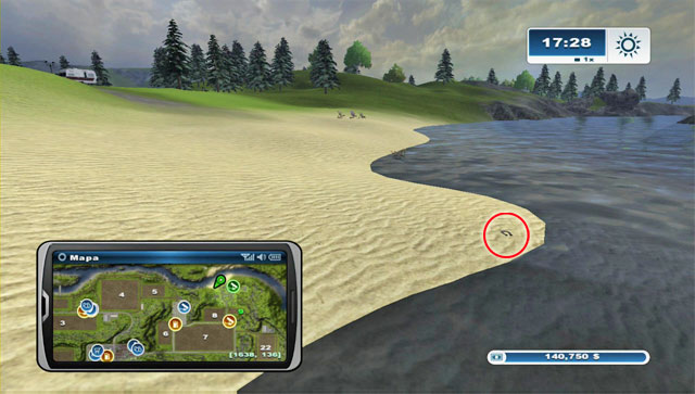 The horseshoe is north of the camping site, at the very edge of the beach - Area F: horseshoes #62-#73 - Horseshoes - Farming Simulator 2013 - Game Guide and Walkthrough