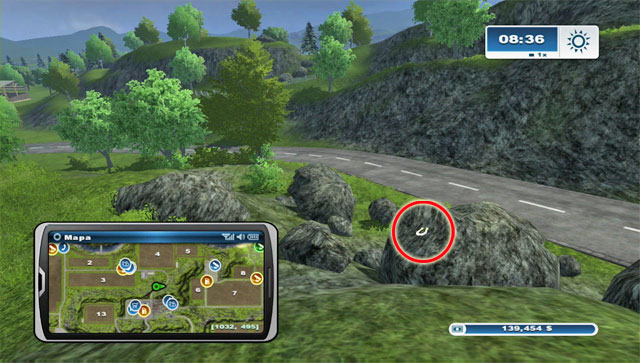 By the road leading north of the town, on the left there are some boulders - Area G: horseshoes #74-#89 - Horseshoes - Farming Simulator 2013 - Game Guide and Walkthrough