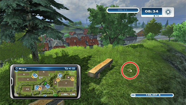 North of the town, on a hill, by the wooden benches you will find another horseshoe - Area G: horseshoes #74-#89 - Horseshoes - Farming Simulator 2013 - Game Guide and Walkthrough