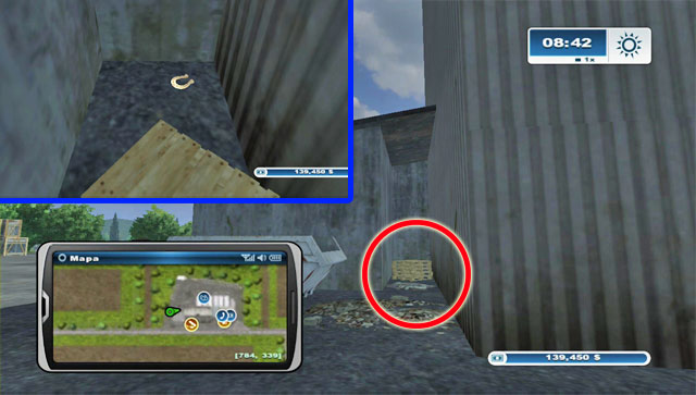 At the back of the Farm shop there's a nook with pallets - Area G: horseshoes #74-#89 - Horseshoes - Farming Simulator 2013 - Game Guide and Walkthrough
