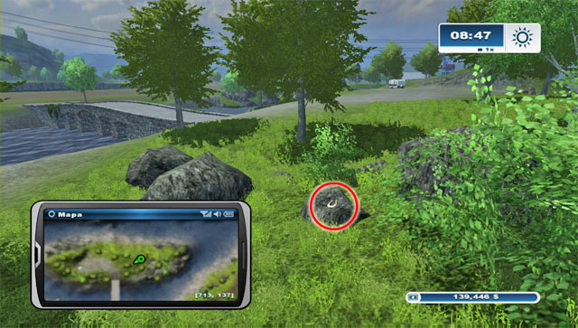Drive below the bridge to reach the island from the north - Area H: horseshoes #90-#100 - Horseshoes - Farming Simulator 2013 - Game Guide and Walkthrough