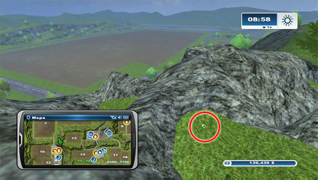 South-west of field 13 there's a hill with some boulders - Area H: horseshoes #90-#100 - Horseshoes - Farming Simulator 2013 - Game Guide and Walkthrough