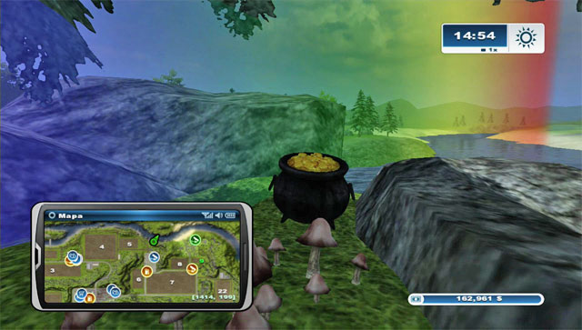 Reach the place where the rainbow hits the ground and you should see your prize - Prize for the horseshoes - Horseshoes - Farming Simulator 2013 - Game Guide and Walkthrough