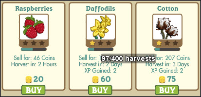 Daffodils and Cotton mastered on 1st level - Specializations - Crops for advanced farmers - FarmVille - Game Guide and Walkthrough