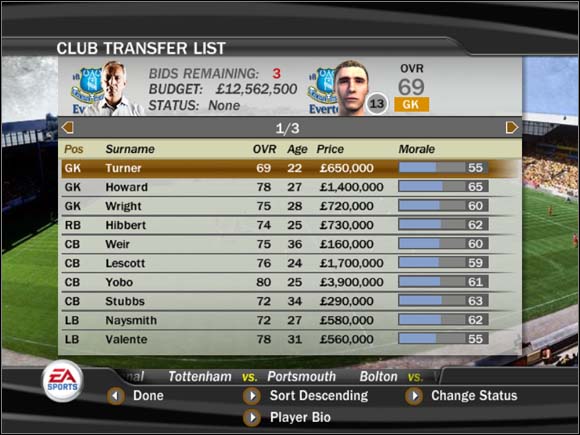 A list of our players will appear - Transfers and finances - Manager Mode - FIFA 07 - Game Guide and Walkthrough