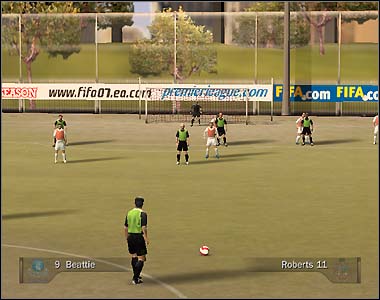 Although direct free kicks gives the chance to beat the goalkeeper and score a goal or perform a cross, rival players always form a wall in order to block the shot - Free kicks, corners and penalties - Movement on the pitch - FIFA 07 - Game Guide and Walkthrough