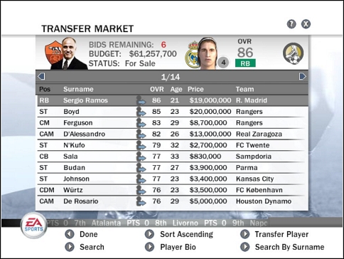 Blue arrow means you can buy this player - Transfers - Manager mode - FIFA 08 - Game Guide and Walkthrough