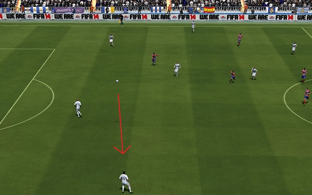 The lobbed pass is a perfect way to play the ball if you want it to go above the players standing in the way of a regular ground pass, and also a perfect choice in situations when you want to get the ball to the other half of the field - Passing - Basic pieces of play - FIFA 14 - Game Guide and Walkthrough