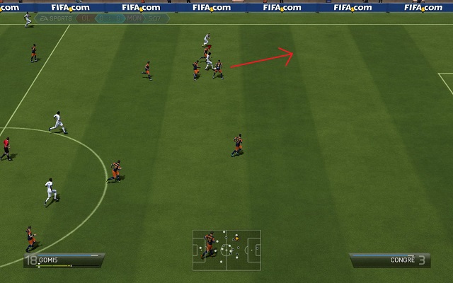A perpendicular pass over the surface works perfectly when you want to pass the ball to an empty field and use the player attempting to use the uncovered area - this especially concerns situations played along the sides of the field - Passing - Basic pieces of play - FIFA 14 - Game Guide and Walkthrough