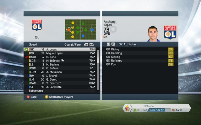 You can set the basic team which will appear on the field at the start of the match and also the ones that will wait in line on the bench, ready to change the ones which don't fulfill your expectations on the field or fit your strategy during the marc - Choosing the right team and formation on the field - Tactics - FIFA 14 - Game Guide and Walkthrough
