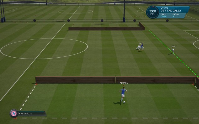 Your task is to play four long passes over to the other side of the field, and centering the ball in the way that allows the player to finish the action with scoring a goal - Passing - Skill games and practice - FIFA 16 - Game Guide and Walkthrough