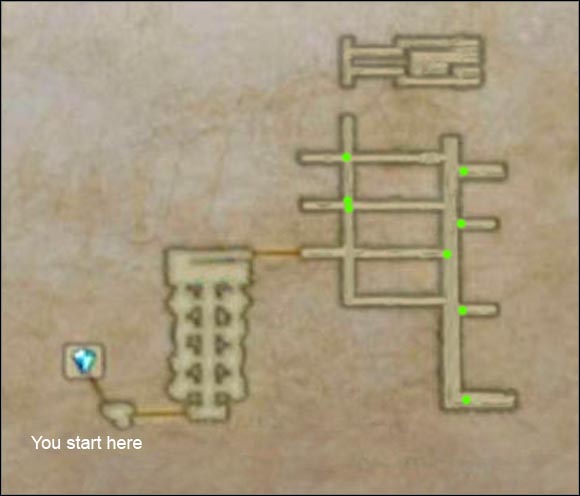 The green dots show the default position of guards on this floor - Royal Palace - Part I - Final Fantasy XII - Game Guide and Walkthrough