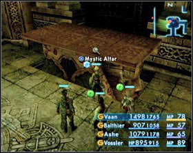 After activating one of the switches the Mystic Altar will lower half way down in the south and north wing at the same time. - The Tomb of Raithwall - Part I - Final Fantasy XII - Game Guide and Walkthrough