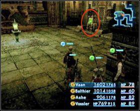 Switch in the south wing. After activating it you'll be attacked by three liches. Use the teleportation device to get to the main hall. - The Tomb of Raithwall - Part I - Final Fantasy XII - Game Guide and Walkthrough