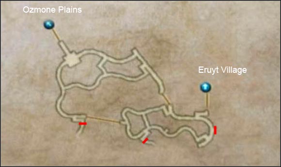 The red lines shows the positions of magic blockades which deny you access to deeper areas. You will be able to go through them but not yet. - Golmore Jungle - Part II - Final Fantasy XII - Game Guide and Walkthrough
