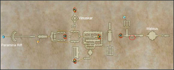 The red circle before the hall where Mateus is shows the entrance to a hidden passage. - Stilshrine of Miriam - Part II - Final Fantasy XII - Game Guide and Walkthrough