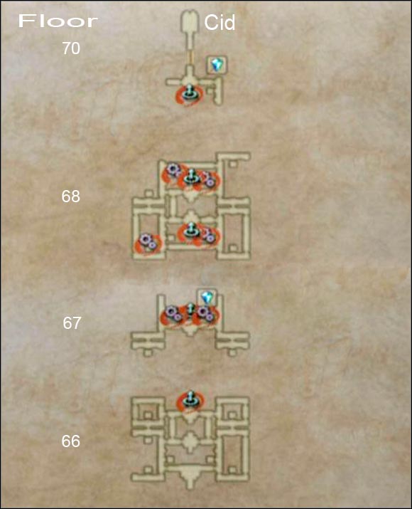 Cogs shows the position of devices used for opening the door and the arrows pointing up shows the positions of elevators. - Draklor Laboratory - Part II - Final Fantasy XII - Game Guide and Walkthrough