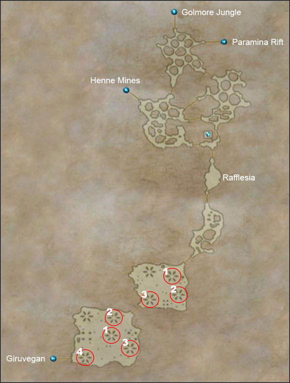 The red circles shows the locations of Feywood glyphs which you have to activate in proper order to be able to go further. - Feywood - Part III - Final Fantasy XII - Game Guide and Walkthrough