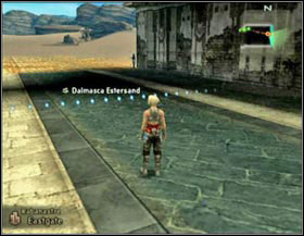 When you close in to that object the exclamation will turn into a cloud with two exclamations inside and underneath X and the name of the object appear (on screen 1 it's the entrance to the Sandsea pub in Rabanastre) - Short manual - Misc - Final Fantasy XII - Game Guide and Walkthrough