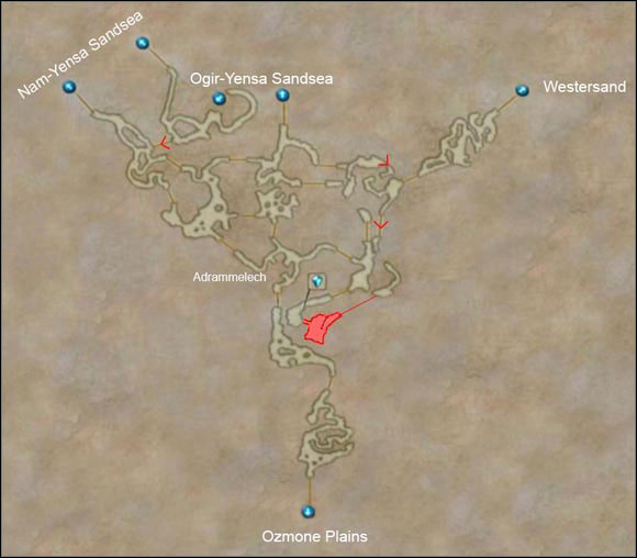 Area marked in red is not visible in a game. It is hard to detect it due to the down falling sand but it is there... for sure ;) - Zertinan Caverns - Additional Locations - Final Fantasy XII - Game Guide and Walkthrough