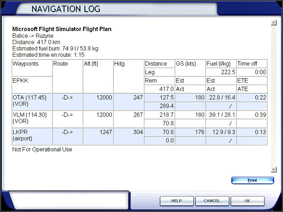 Navigation Log (NavLog). - Cruise - Exemplary flight: Mooney Bravo - Flight Simulator X - Game Guide and Walkthrough