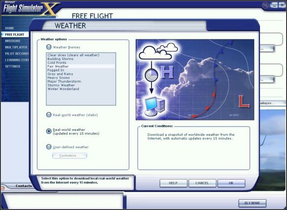 Weather selection menu. - Weather and fuel - Exemplary flight: Boeing 737-800 - Flight Simulator X - Game Guide and Walkthrough