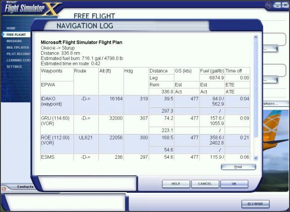 Navigation Log. - Flight Planner - Exemplary flight: Boeing 737-800 - Flight Simulator X - Game Guide and Walkthrough