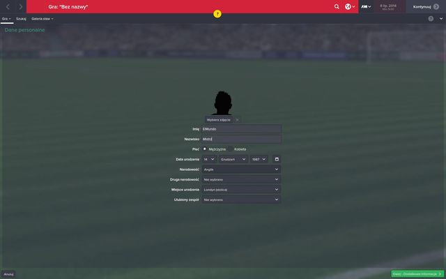 Next you must set your character - first and last name, nationality, sex, place of birth, favorite formation and languages in which your coach is fluent - Setting up your game - Starting the game - Football Manager 2015 - Game Guide and Walkthrough