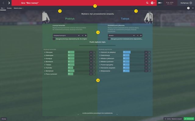 Next screen will allow you to create an individual coach profile and to distribute points between different attributes, both training skills and mental attributes - Setting up your game - Starting the game - Football Manager 2015 - Game Guide and Walkthrough