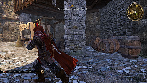 Omitting the few first barrels wont be difficult but when Harry blocks your way on the marketplace youll have run around the pillars on the left and then turn sharply right or youll lose him - The Crowns Dog [MQ] - Chapter 6 - Alester Sarwyck - Game of Thrones - Game Guide and Walkthrough