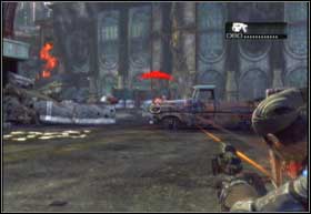 Instead of charging through the main street, use the broken shop windows and attack the Locust from the side - Tip of the Spear - Desperation - Tip of the Spear - Gears of War 2 - Game Guide and Walkthrough