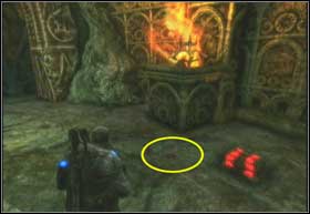 Right past the gate, on the right you will find a Locust Emblem lying on the floor - Denizens - Disturbing Revelations - Denizens - Gears of War 2 - Game Guide and Walkthrough