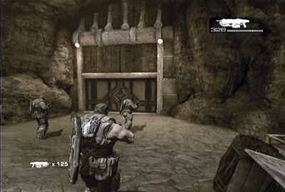 Then go toward to the big gate in wall rock - Chapter 2 - House of Sand - Act II - Gears of War 3 - Game Guide and Walkthrough