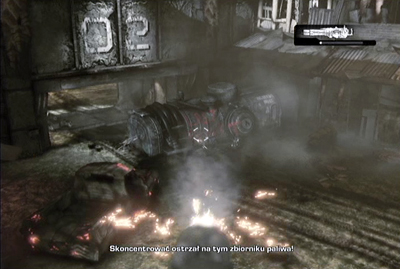 In the end of the mission shoot into fuel tank when it falls on the ground - Chapter 1 - Unbreakable - Act III - Gears of War 3 - Game Guide and Walkthrough