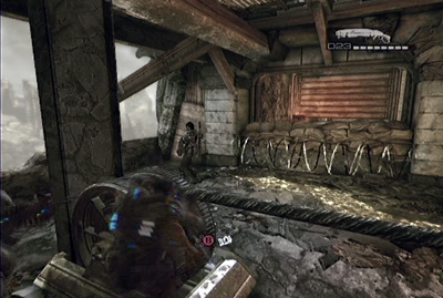 At the end you reach the area in which you will see the line which is blocking the wagon - Chapter 3 - Hang em High - Act IV - Gears of War 3 - Game Guide and Walkthrough