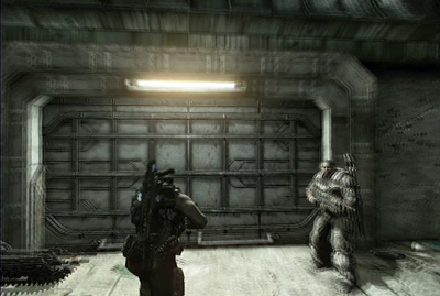 Once the area is clear pass through the steel gate and enter the hangar - Chapter 4 - Batten Down the Hatches - Act IV - Gears of War 3 - Game Guide and Walkthrough