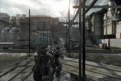 When you are outside move forward along footbridge - Chapter 4 - Batten Down the Hatches - Act IV - Gears of War 3 - Game Guide and Walkthrough