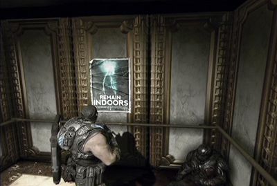 Head way to the elevator in big room on the left - Chapter 4 - Threshold - Act V - Gears of War 3 - Game Guide and Walkthrough