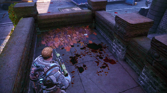 Move deeper inside the corridor, to find a declassified mission symbol on the left wall - Parade Grounds - Downtown Halvo Bay - Gears of War: Judgment - Game Guide and Walkthrough