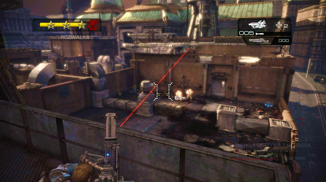 After clearing the area quickly get to the platform previously occupied by enemies with One-shots - First Avenue Rooftops - Downtown Halvo Bay - Gears of War: Judgment - Game Guide and Walkthrough