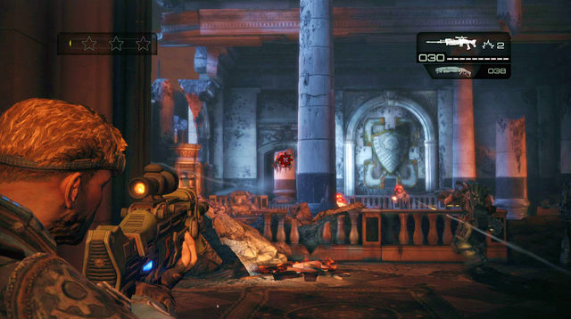 You'll find the Lancer, Sawed-off shotgun and ammo crate inside the room - Halls of Judgment - The Courthouse - Gears of War: Judgment - Game Guide and Walkthrough