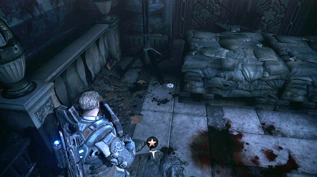 There is a COG tag near the sandbags on the right, in front of the door leading to the next section - Terrace - The Courthouse - Gears of War: Judgment - Game Guide and Walkthrough